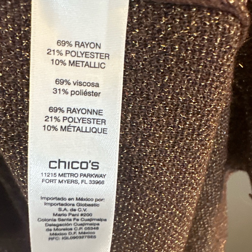 Chico’s Size 2 Brown Metallic Open Knit Long Duster Cardigan Boho Shimmer - Picture 6 of 8